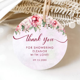 ピンクの花のブライズシャワー フェイバータグ