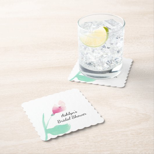 ピンクの花のブライズシャワー ペーパーコースター (インサイチュ)