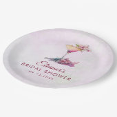 ピンクの花のブライズシャワー ペーパープレート (アングル)