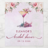 ピンクの花のブライズシャワー ワインラベル (シングルラベル)