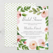 ピンクの花のブライズシャワー 招待状 (正面/裏面)