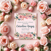 ピンクの花のブライズシャワー 招待状