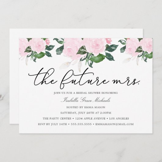 ピンクの花のブライダルシャワーの招待状 招待状 (正面/裏面)