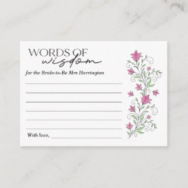 ピンクの花のブライダルシャワーの知恵の言葉のカード エンクロージャーカード