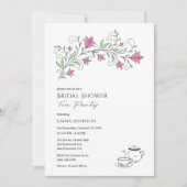 ピンクの花のブライダルシャワーティーパーティー招待状 招待状 (正面)