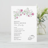 ピンクの花のブライダルシャワーティーパーティー招待状 招待状 (スタンド正面)