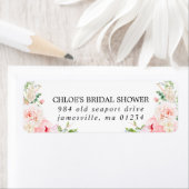 ピンクの花のブライダルシャワーリターンアドレスラベル ラベル (インサイチュ)