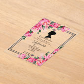 ピンクの花のブライダルシャワー招待状 アクリル招待状 (レイダウン)