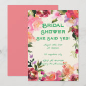 ピンクの花のブライダルシャワー招待状 セーブザデート (正面/裏面)