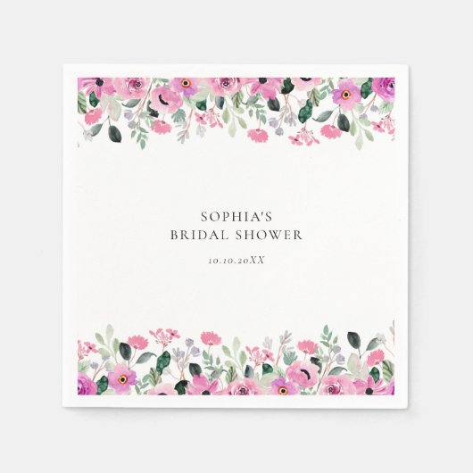 ピンクの花のブライダルシャワー スタンダードカクテルナプキン (正面)