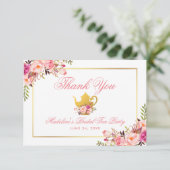 ピンクの花のブライダルシャワー ティーパーティー ありがとう 招待状 (スタンド正面)