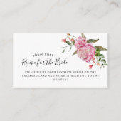 ピンクの花のブライダルシャワー レシピリクエストカード エンクロージャーカード (正面)
