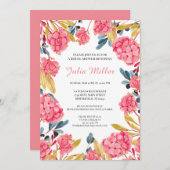 ピンクの花のブライダルシャワー 招待状 (正面/裏面)