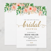 ピンクの花のブライダルシャワー 招待状 (正面/裏面)