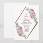 ピンクの花のブライダルブランチ 招待状 (正面/裏面)