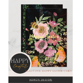 ピンクの花のブラックイースター(鳥と一緒に) シーズンカード