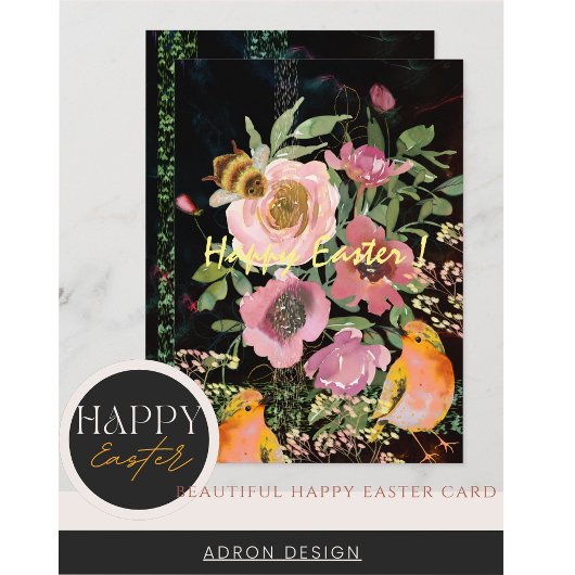 ピンクの花のブラックイースター(鳥と一緒に) シーズンカード