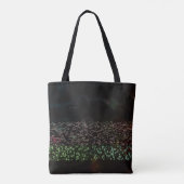 ピンクの花のブラック トートバッグ (裏面)