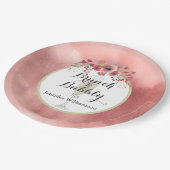 ピンクの花のブランチおよび快活なウェディングシャワー ペーパープレート (アングル)