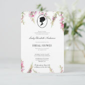 ピンクの花のブリジャートン テーマ, ブライダル ティー リージェンシー 招待状 (スタンド正面)