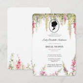 ピンクの花のブリジャートン テーマ, ブライダル ティー リージェンシー 招待状 (正面/裏面)