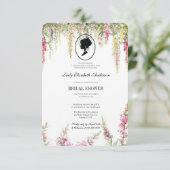 ピンクの花のブリジャートン テーマ, ブライダル ティー リージェンシー 招待状 (スタンド正面)