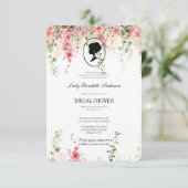 ピンクの花のブリジャートン テーマ, ブライダル ティー リージェンシー 招待状 (スタンド正面)