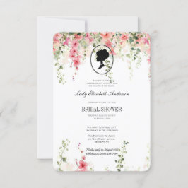 ピンクの花のブリジャートン テーマ, ブライダル ティー リージェンシー 招待状