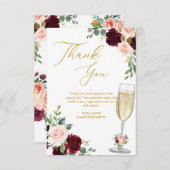 ピンクの花のブルンシュとバブル ブライズシャワー サンキューカード (正面/裏面)