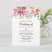 ピンクの花のプリティーなトロピカルウェディング招待状 招待状 (スタンド正面)