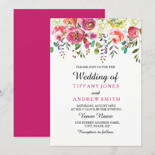 ピンクの花のプリティーなトロピカルウェディング招待状 招待状