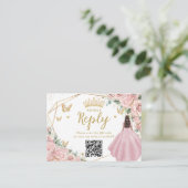ピンクの花のプリンセスのクィンセañera RSVP QRコード エンクロージャーカード (スタンド正面)
