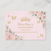 ピンクの花のプリンセスのクィンセañera RSVP QRコード エンクロージャーカード (裏面)