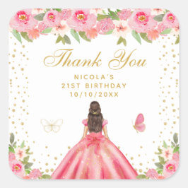 ピンクの花のプリンセスの誕生日パーティー スクエアシール
