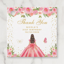 ピンクの花のプリンセスの誕生日パーティー フェイバータグ