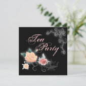 ピンクの花のプリンセスシャワーお茶会招待状 招待状 (スタンド正面)