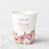 ピンクの花のプリンセスシャワーペタルとプロセッコ 紙コップ (正面)