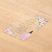 ピンクの花のプリンセス ゴールド キンセェェラ 15 XV アクリル招待状 (レイダウン)