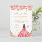 ピンクの花のプリンセス　ダークブラウンの髪　スイート16 サンキューカード (スタンド正面)