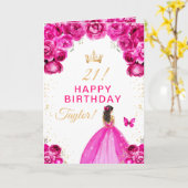 ピンクの花のプリンセス 誕生日おめでとう カード (黄色い花)