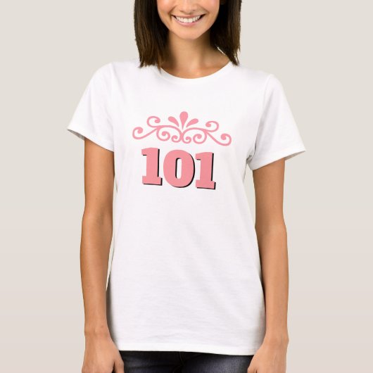 ピンクの花のベクターとカスタム番号101 Tシャツ (正面)