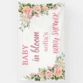 ピンクの花のベビーで開花ベビーガールシャワー 横断幕 (縦)
