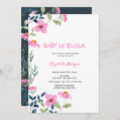 ピンクの花のベビーで開花ベビーシャワー 招待状 (正面/裏面)