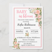 ピンクの花のベビーで開花女の子の赤ちゃんシャワー 招待状 (正面)