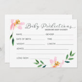 ピンクの花のベビーの予言のベビーシャワーカード 招待状 (正面/裏面)