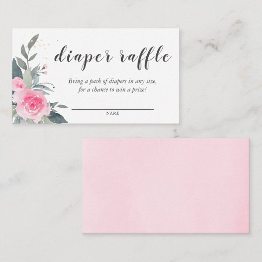 ピンクの花のベビーシャワーおむつくじカード エンクロージャーカード (正面/裏面)