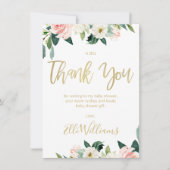 ピンクの花のベビーシャワーのサンキューカード 招待状 (正面)