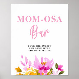 ピンクの花のベビーシャワーのMom-osaバー ポスター