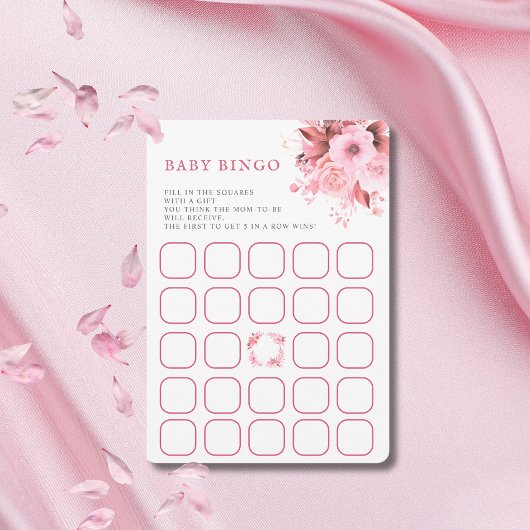 ピンクの花のベビーシャワービンゴゲーム 招待状