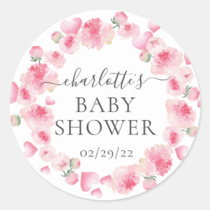 ピンクの花のベビーシャワープレゼント用ステッカー ラウンドシール